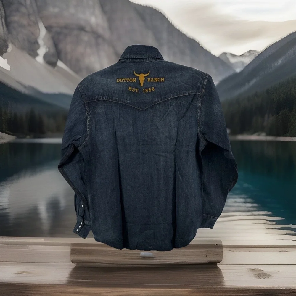 Yellowstone Dutton Ranch Western Denim XL Shirt Snap Button Cowboy TV Show Ranch - Picture 2 of 10